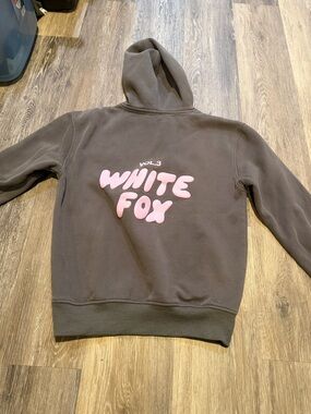 White Fox Gray Hoodie with Pink Logo